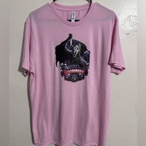 Ghostface “Welcome To Woodsboro” Pink Short Sleeve graphic Tee handmade unisex L
